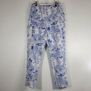 7th Avenue New York & Company Floral Pants Women Size 10 Blue Coastal Grandma